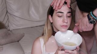 Booty licking teen sub gets a facial