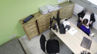 Brunette with giant boobs muff banged by a fake agent