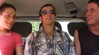 Picked up twink sucks & fucks with two strangers in 3way