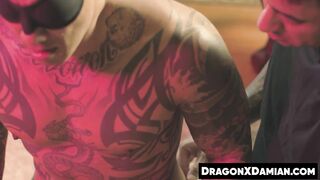 Damian Dragon sprays his sticky load while riding my horny penis