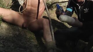 Bound twink face screwed & wax tormented outdoor